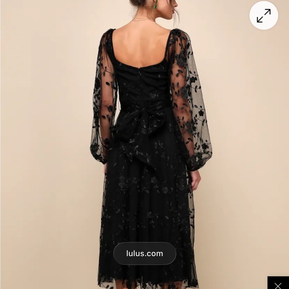 Lulu's Elegant Black Floral Long Sleeve Dress - Picture 2 of 3